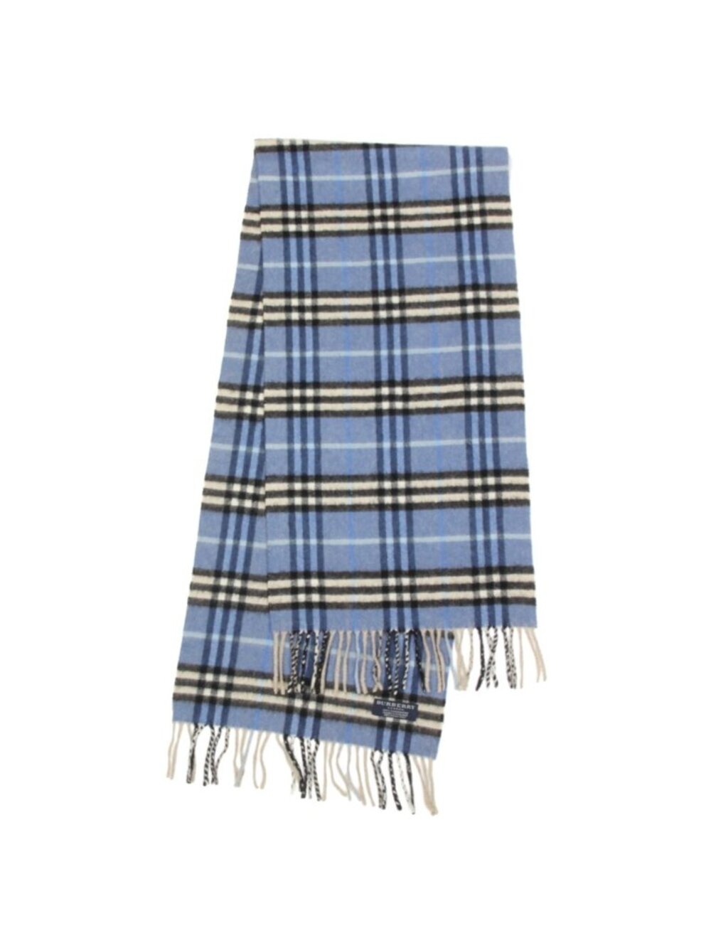 Burberry London Cashmere House Check Plaid Blue Pattern Scarf with Fringe 649